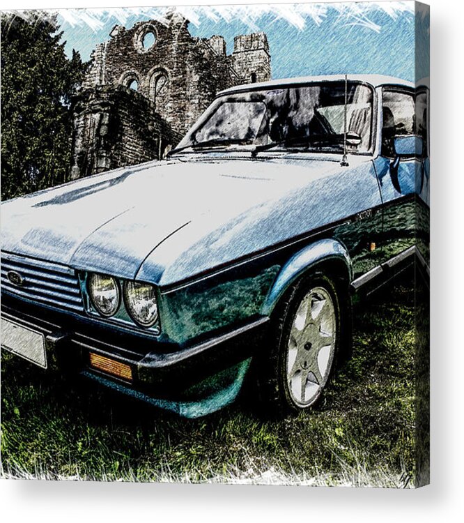 British Acrylic Print featuring the photograph Ford Capri 3.8i Pencil v2 by Peter Leech