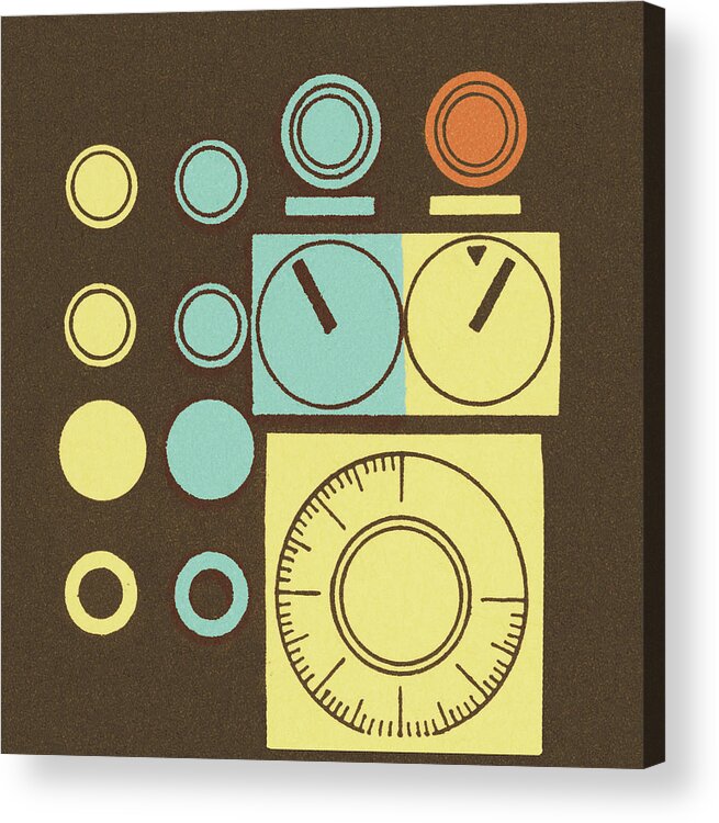 Brown Background Acrylic Print featuring the drawing Gauges and Buttons by CSA Images