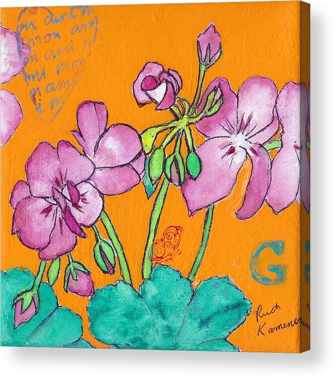 Flowers Acrylic Print featuring the painting Geraniums by Ruth Kamenev