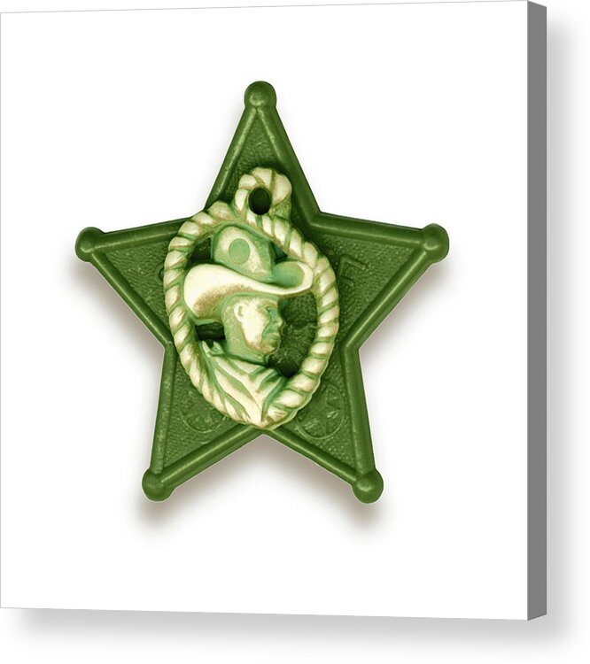 Badge Acrylic Print featuring the drawing Green Cowboy Badge by CSA Images
