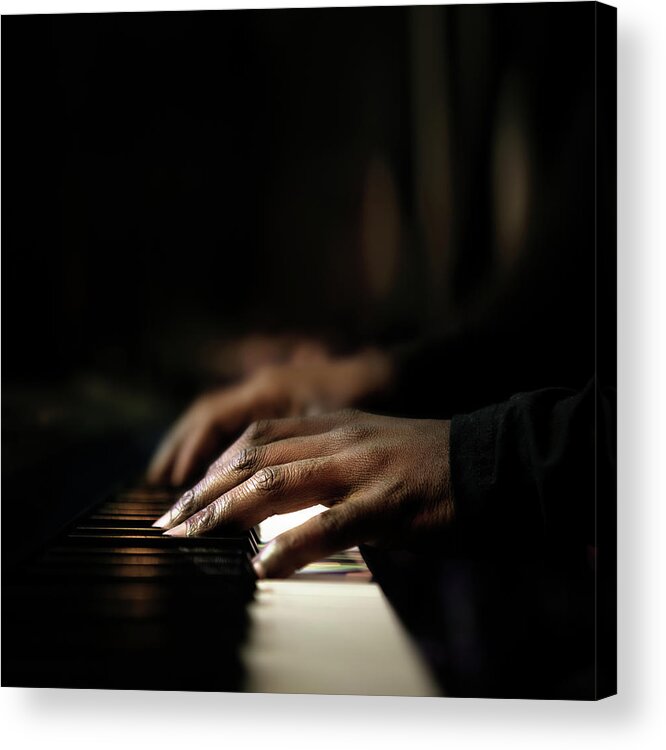 Pianist Acrylic Print featuring the photograph Hands playing piano close-up by Johan Swanepoel
