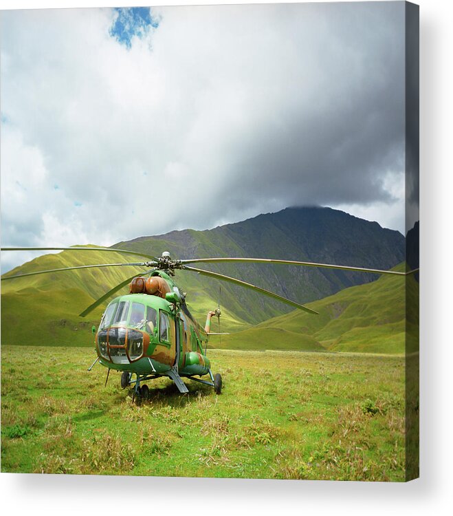 Scenics Acrylic Print featuring the photograph Helicopter In The Mountains Of Tusheti by Silvia Otte