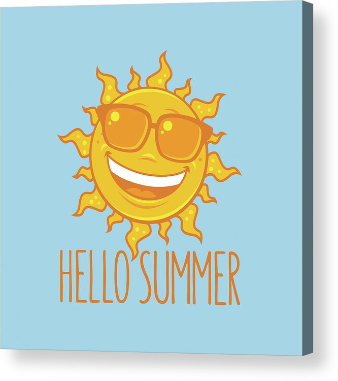 Beach Acrylic Print featuring the digital art Hello Summer Sun With Sunglasses by John Schwegel