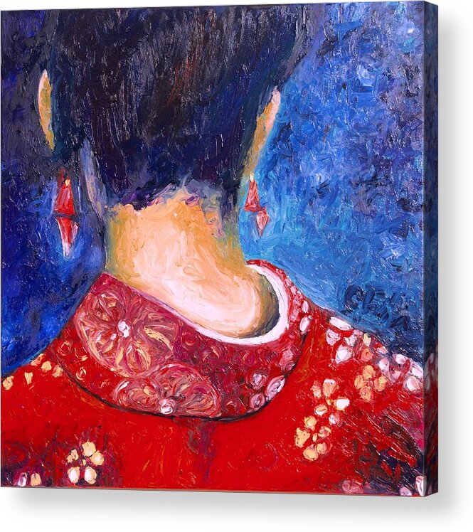 Fingerpainting Acrylic Print featuring the painting Her new kimono by Chiara Magni