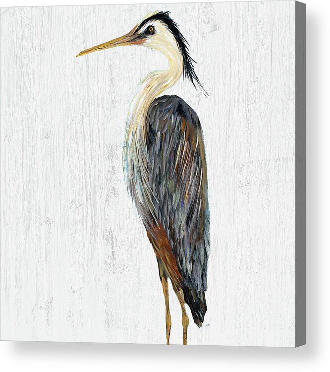Heron Acrylic Print featuring the painting Heron On Whitewash I by Julie Derice