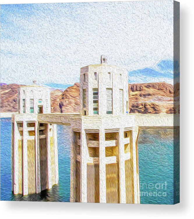 Hoover Dam Acrylic Print featuring the digital art Hoover Dam Rendition I by Kenneth Montgomery
