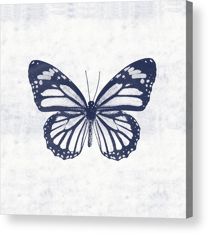 Butterfly Acrylic Print featuring the mixed media Indigo and White Butterfly 3- Art by Linda Woods by Linda Woods