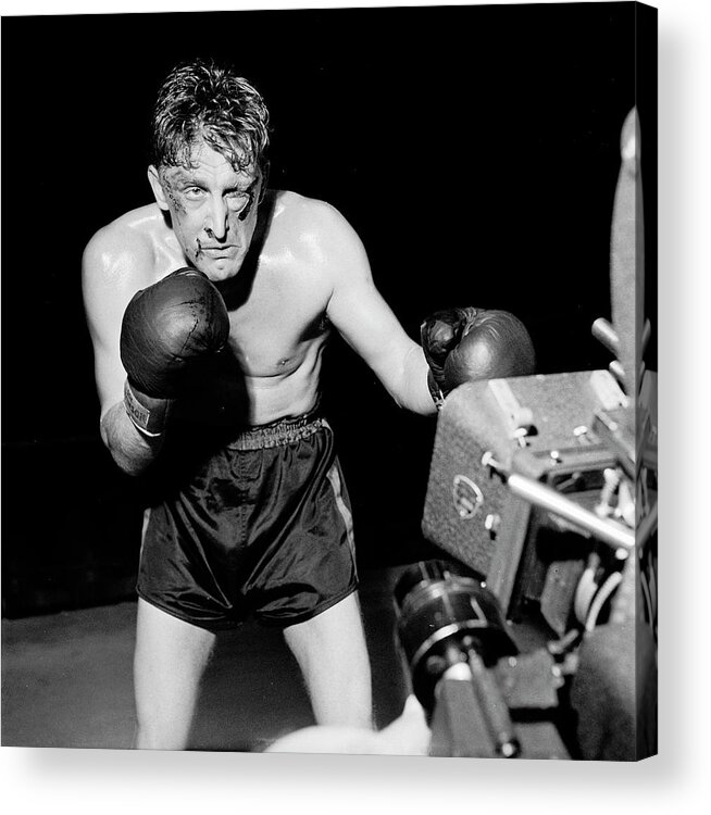 Mark Robson - Filmmaker Acrylic Print featuring the photograph Kirk Douglas In Front Of The Camera In 'Champion' by Peter Stackpole