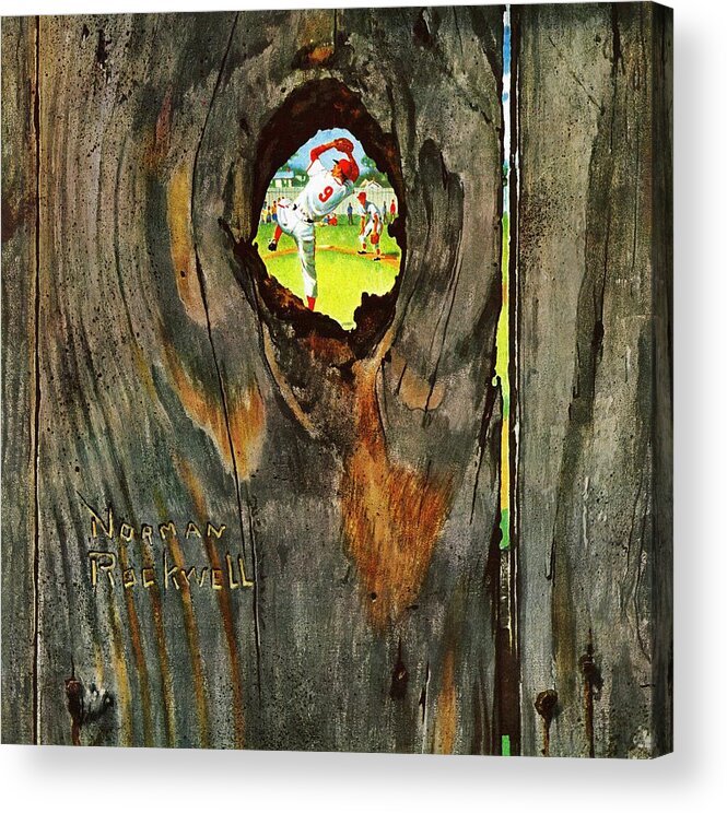 Baseball Acrylic Print featuring the painting Knothole Baseball by Norman Rockwell