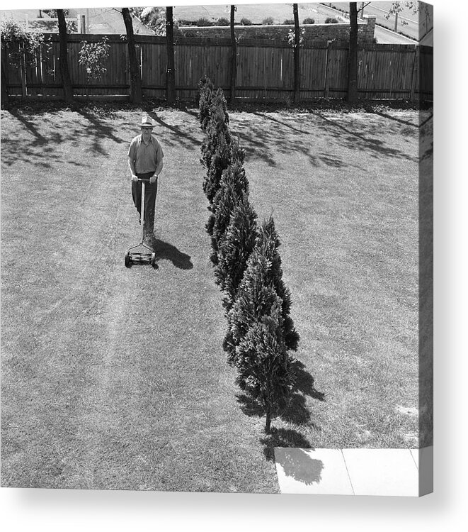 People Acrylic Print featuring the photograph Lawnmower Man by Bert Hardy Advertising Archive