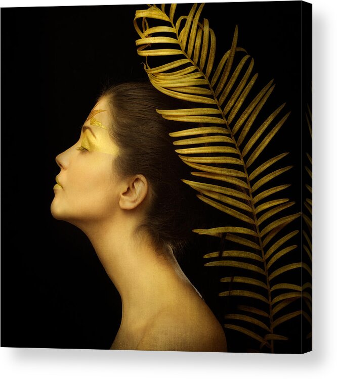 Gold Acrylic Print featuring the photograph Leaf by Ivan Tonov