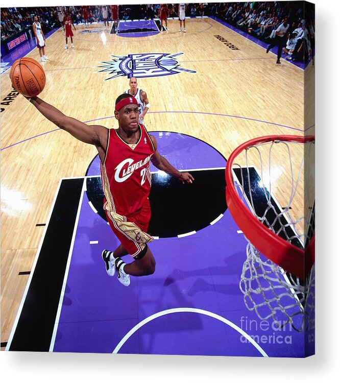 Nba Pro Basketball Acrylic Print featuring the photograph Lebron James Goes For A Dunk by Rocky Widner
