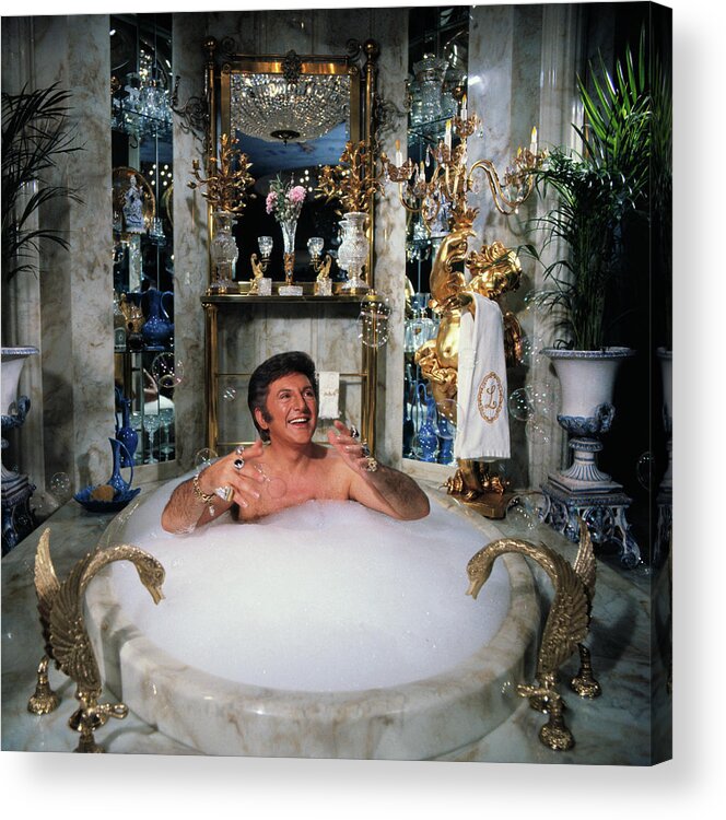 Mature Adult Acrylic Print featuring the photograph Liberace Taking A Bubble Bath by Bettmann