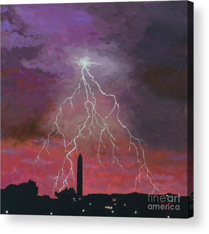 Lightning Acrylic Print featuring the painting Lightning over Washington DC by Aicy Karbstein