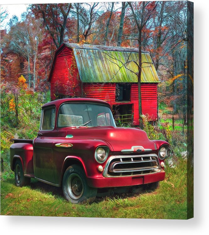 1957 Acrylic Print featuring the photograph Love that Red 1957 Chevy Truck Watercolor Painting by Debra and Dave Vanderlaan