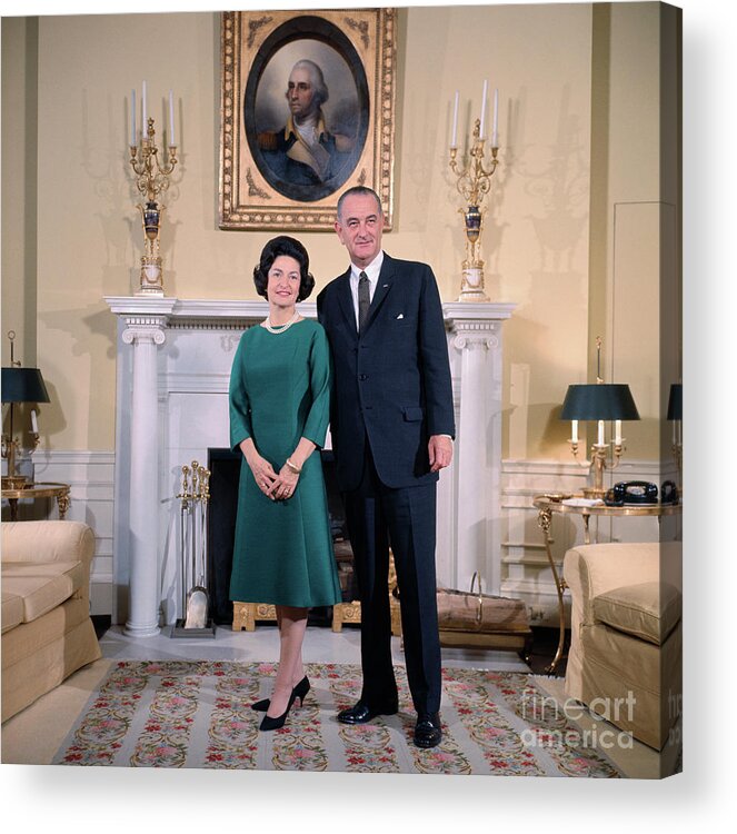 Mature Adult Acrylic Print featuring the photograph Lyndon Johnson And His Wife Smiling by Bettmann