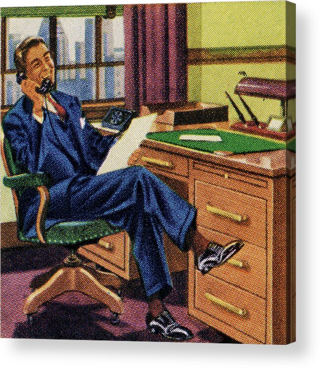 Adult Acrylic Print featuring the drawing Man on The Phone at His Desk by CSA Images