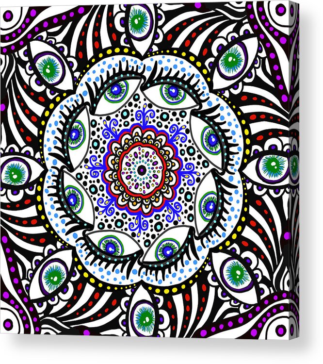 Mandala Acrylic Print featuring the drawing Mandala Eyes by Patricia Piotrak
