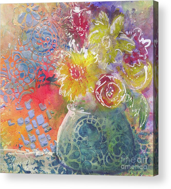 Mixed Media Acrylic Print featuring the mixed media Marabu Flowers 1 by Francine Dufour Jones