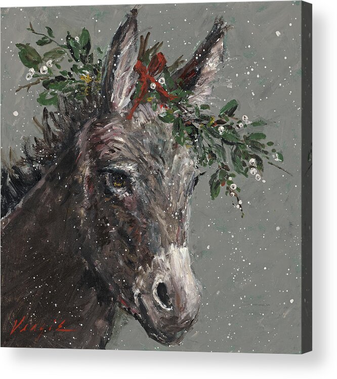 Mary Beth The Christmas Donkey Acrylic Print featuring the painting Mary Beth The Christmas Donkey by Mary Miller Veazie