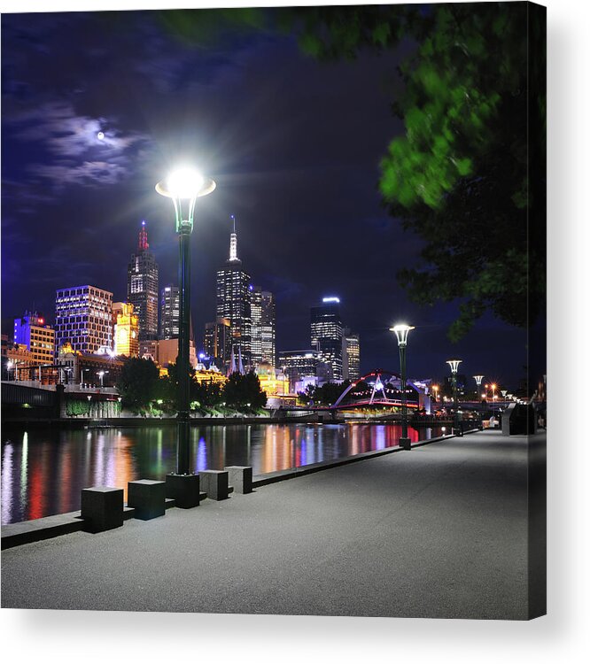 Water's Edge Acrylic Print featuring the photograph Melbourne Skyline With Yarra River At by 4fr