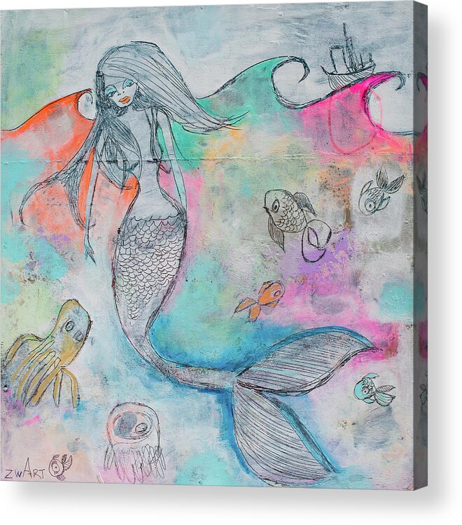 Mermaid Aura Acrylic Print featuring the painting Mermaid Aura by Zwart