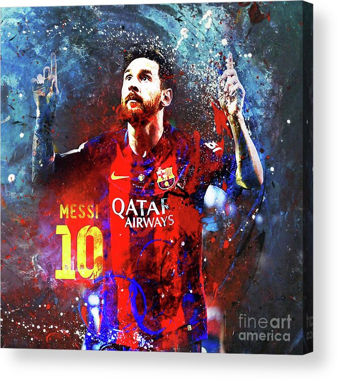 Messi Acrylic Print featuring the painting Messi Barcelona Player by Gull G