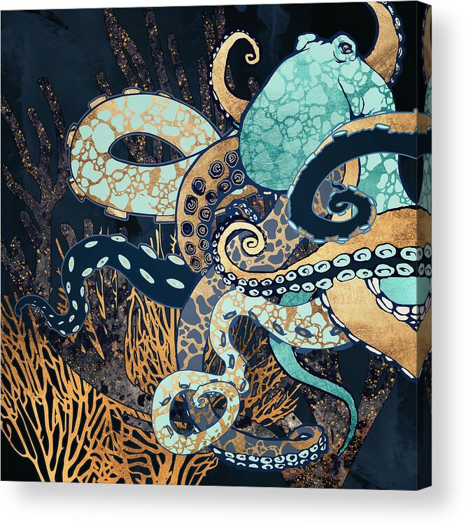 Digital Acrylic Print featuring the digital art Metallic Octopus II by Spacefrog Designs