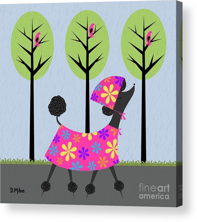 Mid Century Modern Acrylic Print featuring the digital art Mid Century Modern Black Poodle Spring by Donna Mibus