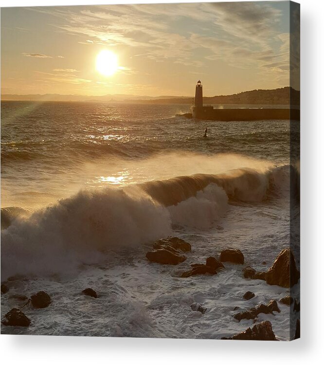 Shoreline Acrylic Print featuring the photograph Misty Waves by Andrea Whitaker
