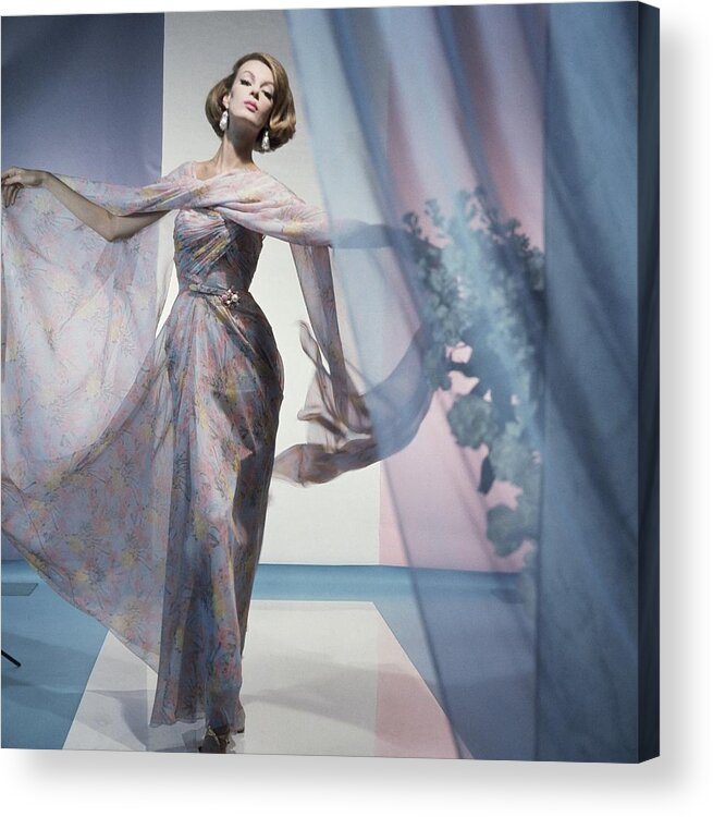 Fashion Acrylic Print featuring the photograph Model In A Sophie Floral Dress by Horst P. Horst