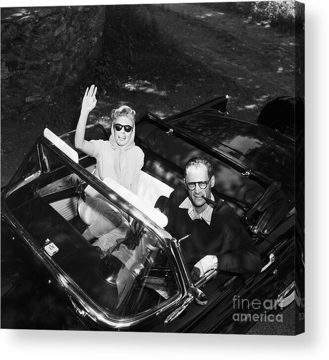 Three Quarter Length Acrylic Print featuring the photograph Monroe And Miller In Their Car by Bettmann