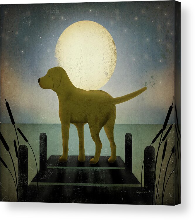 Animals Acrylic Print featuring the painting Moonrise Yellow Dog by Ryan Fowler