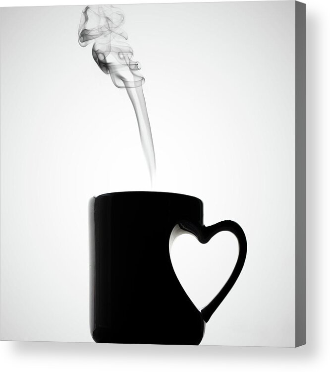 White Background Acrylic Print featuring the photograph Mug Of Coffee With Handle Of Heart Shape by Saulgranda
