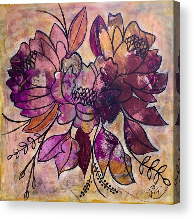 Floral Acrylic Print featuring the painting Mulberry with a hint of violet by Monica Martin