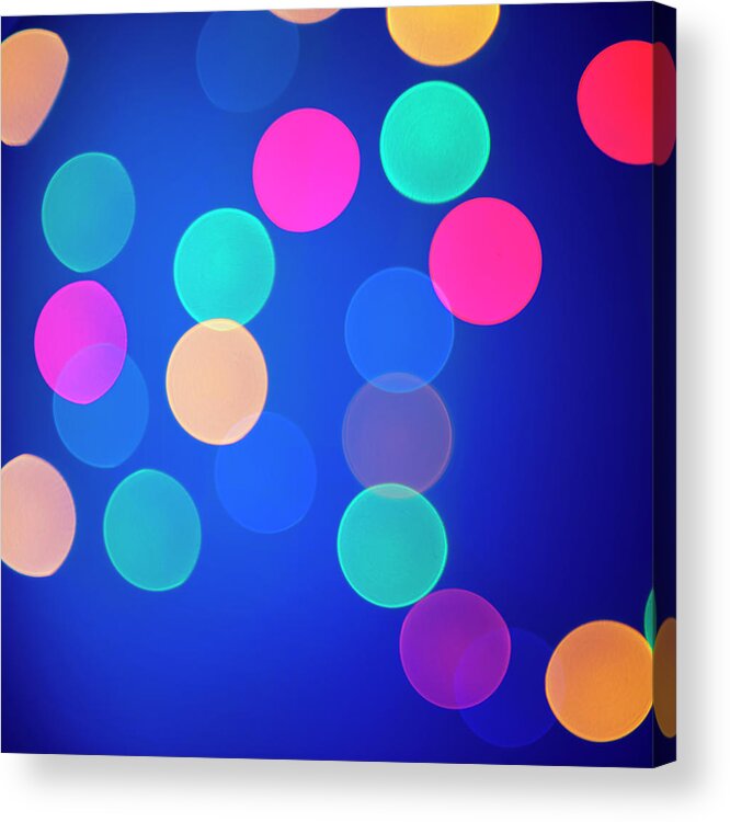 Celebration Acrylic Print featuring the photograph Multicolored Defocused Lights On A Blue by Gm Stock Films