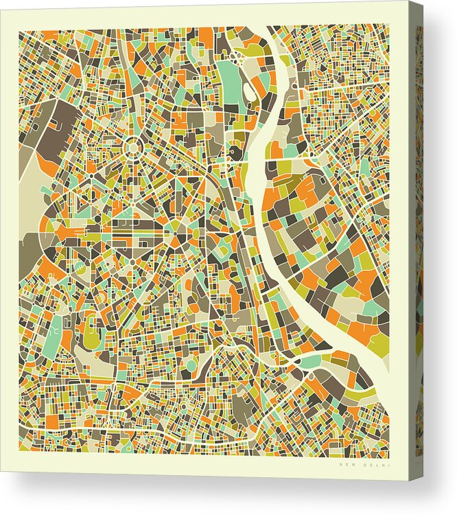 New Delhi Map Acrylic Print featuring the digital art New Delhi Map 1 by Jazzberry Blue