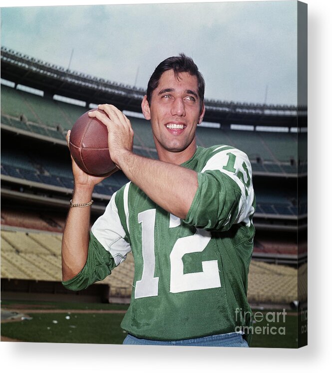American Football Uniform Acrylic Print featuring the photograph New York Jets Quarterback Joe Namath by Bettmann