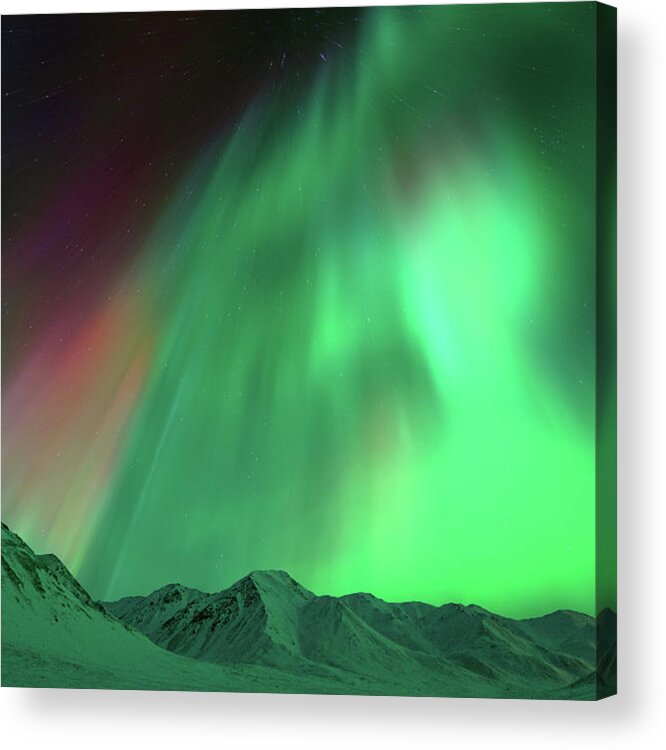 Scenics Acrylic Print featuring the photograph Northern Lights Above Mountains In by Noppawat Tom Charoensinphon
