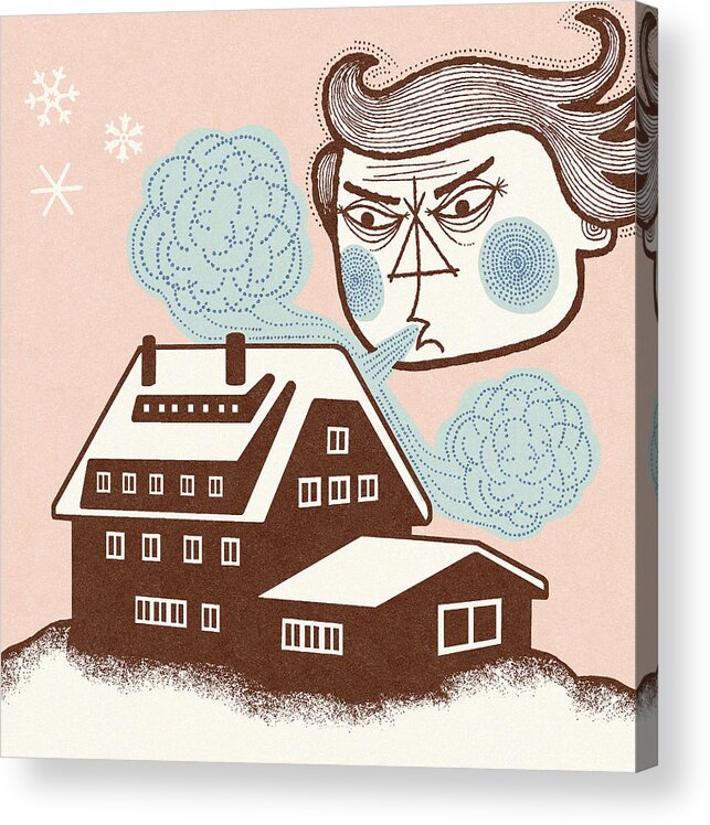 Blizzard Acrylic Print featuring the drawing Old Man Winter Blowing by CSA Images