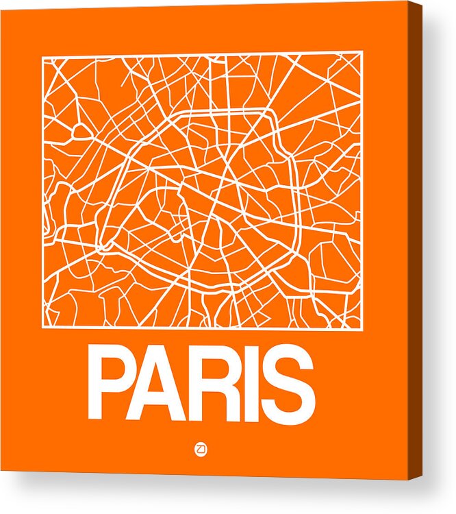 Paris Acrylic Print featuring the digital art Orange Map of Paris by Naxart Studio