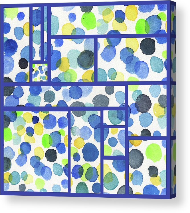 Organic Acrylic Print featuring the painting Organic Polka Dots Blocks Abstract Watercolor by Irina Sztukowski