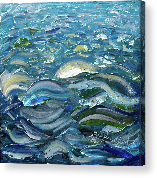 Impasto On Canvas Acrylic Print featuring the painting Original Oil Painting with Palette knife on Canvas - Impressionist Roling Blue Sea Waves by OLena Art by Lena Owens - Vibrant DESIGN