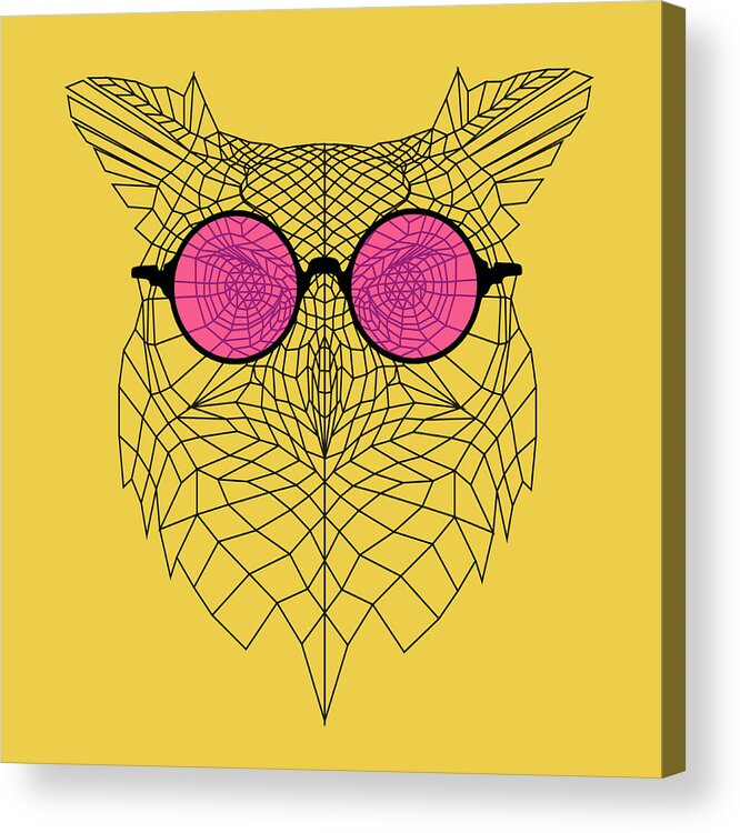 Owl Acrylic Print featuring the digital art Owl in Pink Glasses by Naxart Studio