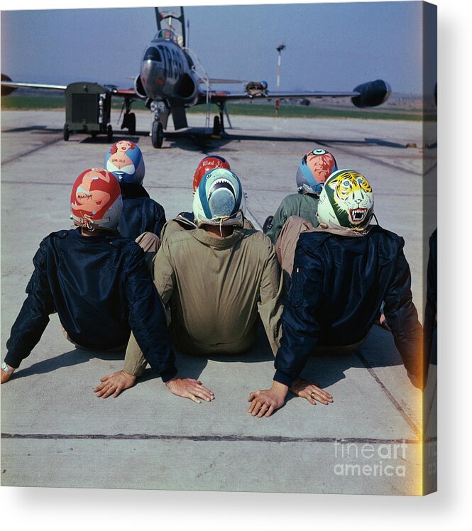 Art Acrylic Print featuring the photograph Painted Helmets Of Jet Pilots by Bettmann