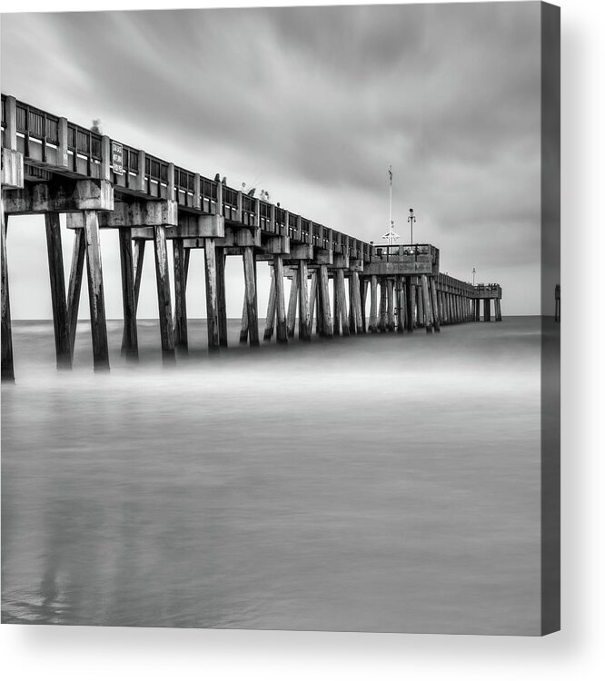 America Acrylic Print featuring the photograph Panama City Beach Florida Pier in Monochrome 1x1 by Gregory Ballos
