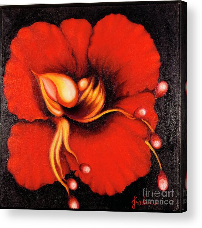 Red Surreal Bloom Artwork Acrylic Print featuring the painting Passion Flower by Jordana Sands