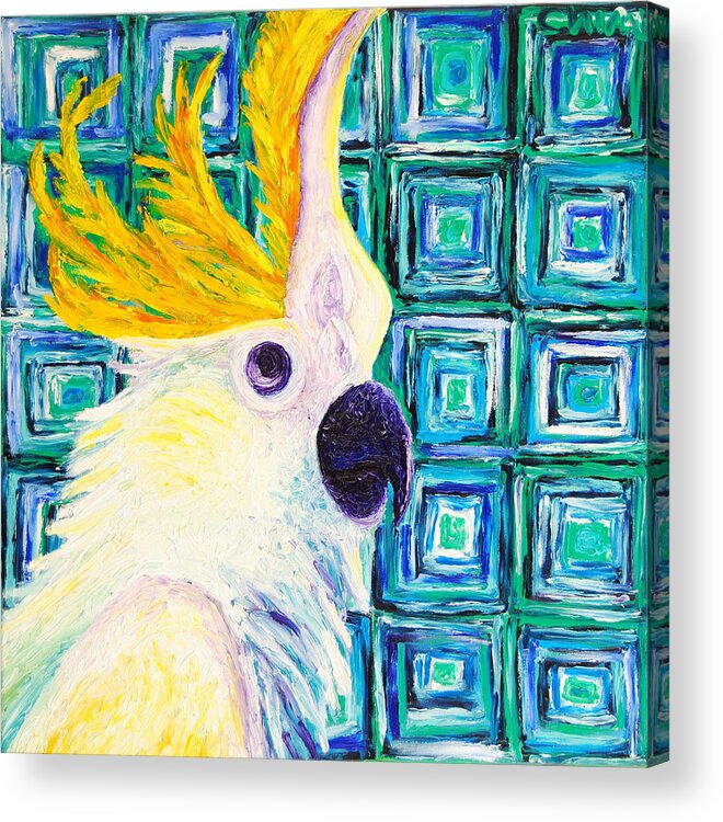 Cacatua Acrylic Print featuring the painting Peek a boo by Chiara Magni