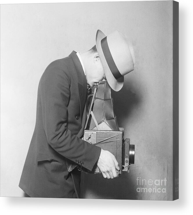 Fedora Acrylic Print featuring the photograph Photographer Snapping Picture by Bettmann