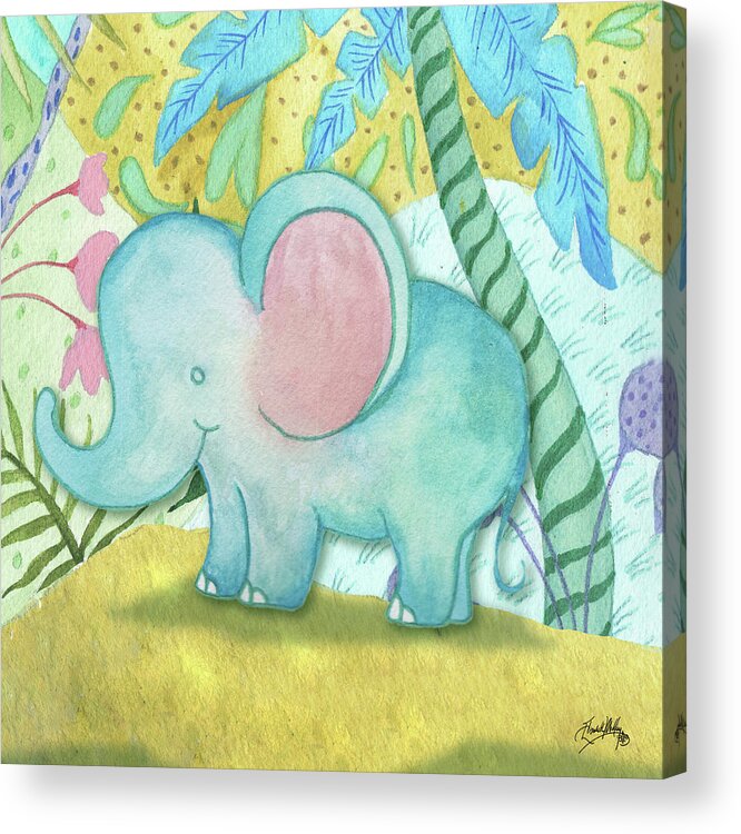 Playful Acrylic Print featuring the mixed media Playful Elephant by Elizabeth Medley